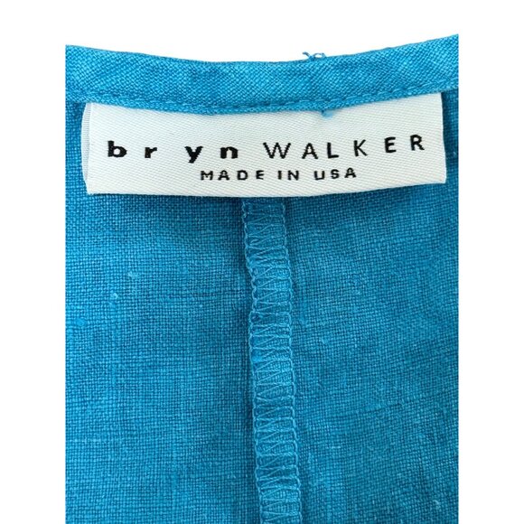 Bryn Walker Blue Linen Midi Dress Short Sleeve Lagenlook USA Womens Size XXS - Picture 4 of 9